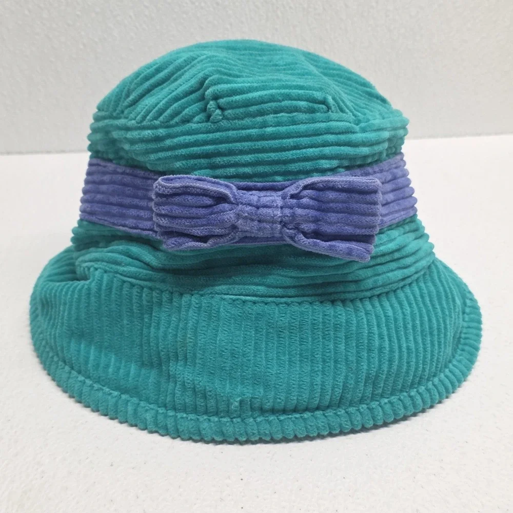 Gymboree Kids Medium/Large Blue Green Turquoise Corduroy Blue Bow Bucket Hat